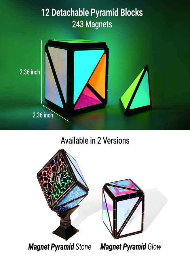 TOSY Magnet Pyramid - 1 Cube Transforms into 1 Billion Shapes, 12 Pieces, 243 Rare Earth Magnets, Glowing, Christmas Stocking Stuffers Gift for Kids, Creative Puzzle STEM Toy, Mixed Set - Image 5
